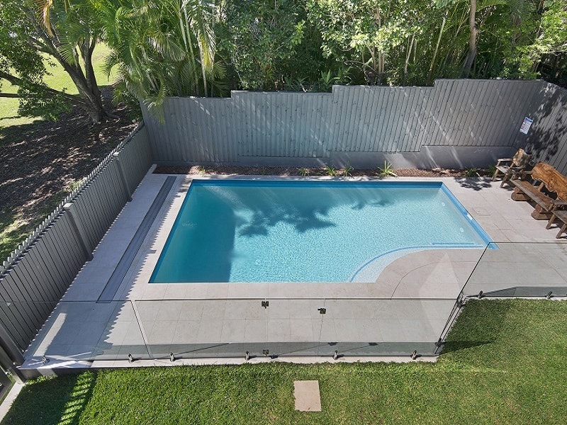 Aerial shot of concrete pool installation